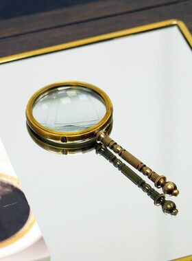 费灵家居进口黄铜手工复古个性欧美放大镜书房用品摆件老人阅读