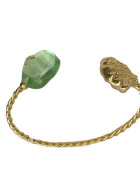 欧美简约金色麻花链条手镯贝壳造型镶透明亚克力手镯黄铜材质手饰