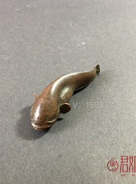 铜鲶鱼小摆件日式茶道铜茶宠盖置小摆实心铜小鱼儿手把件镇尺古玩