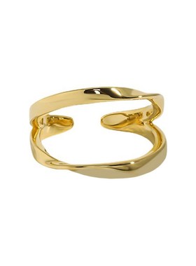 TT004高保色黄铜电镀扭转线条指环双层镂空莫比乌斯开口素圈戒指