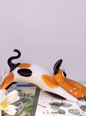 创意现代风玻璃小狗艺术摆件客厅玄关电视柜书房样板房装饰品
