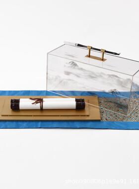 新中式现代书卷毛笔创意书房摆件样板房茶室家居玄关软装饰品摆设