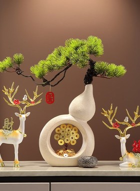 陶瓷葫芦花瓶g摆件客厅插花高级感玄关电视柜招T财装饰乔迁新居礼