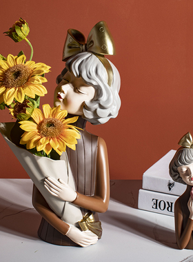 捧花女孩摆件抱花家居装饰品北欧轻奢客厅电Q视柜泡泡女生日礼物