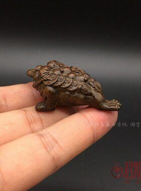 复古包浆实心黄铜金蟾摆件铜钱钱串小金蟾茶宠铜艺包浆铜器