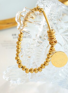 欧美情侣款流行热销饰品圆牌钢珠弹力手链厂家直销 钛钢不掉色