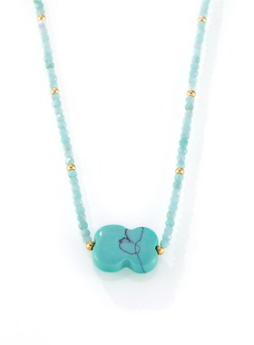 波西米亚新款设计绿松石吊坠时尚百搭个性天然石钢珠串珠项链饰品