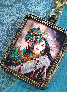 寒博唐卡洒金手绘项链保平安护身毛衣链描金扎基拉姆前世今生财神