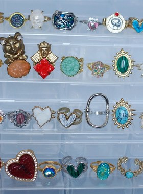 欧美进口c回流中古复古董老琉璃活口调节20世纪戒指环捡漏VG孤品