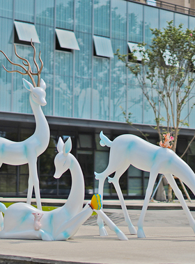 创意抽象鹿新中式售楼部动物商场玻璃钢O公园林景观装饰摆件