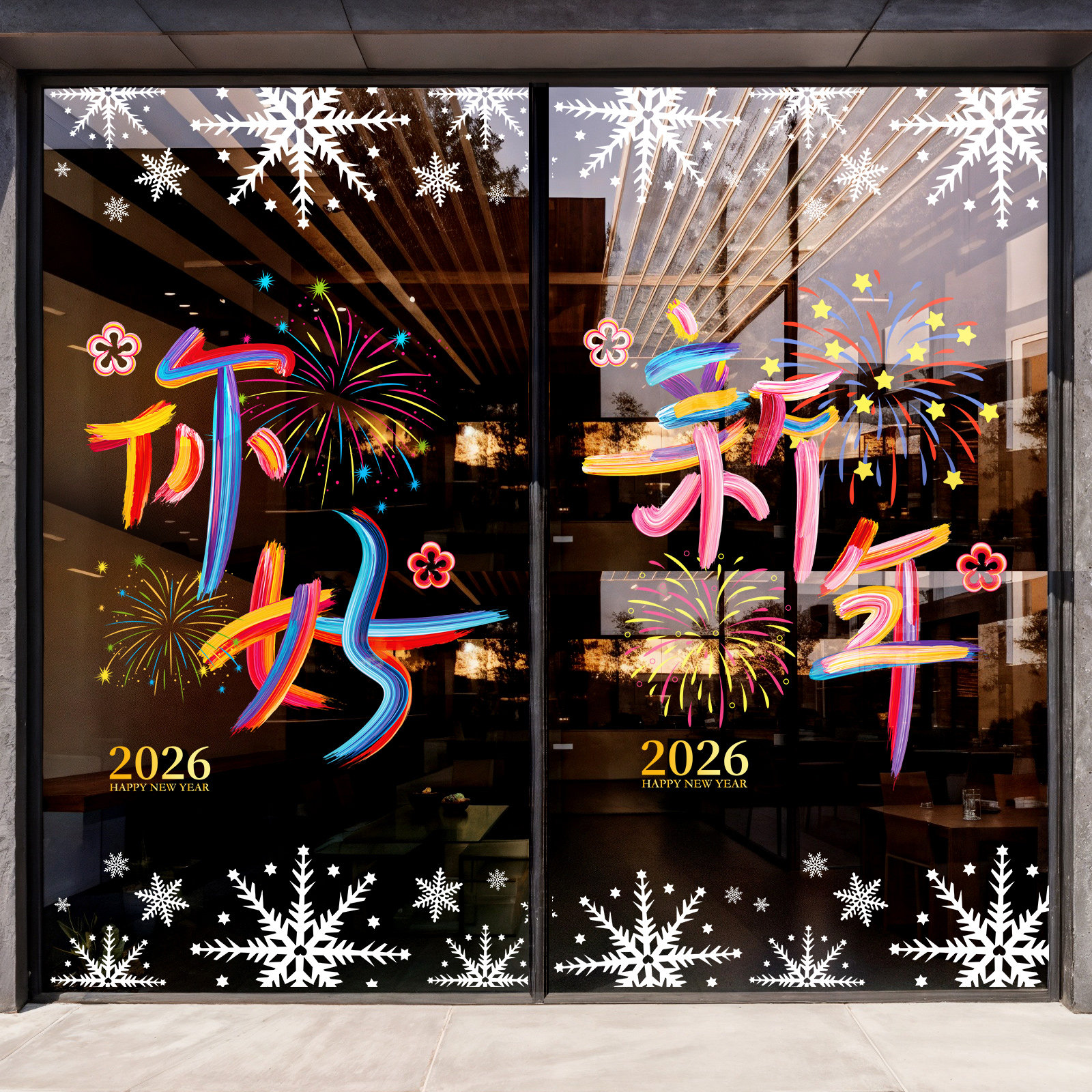 2026马年新年快乐商场橱窗大门迎宾氛围活动玻璃静电装饰布置贴饰,淘宝优惠券,粉丝福利购,淘宝优惠卷
