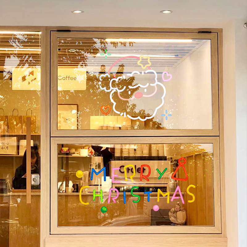 圣诞节装饰玻璃贴纸商场店铺2026新年酒店场景布置静电贴氛围窗花 - 图0