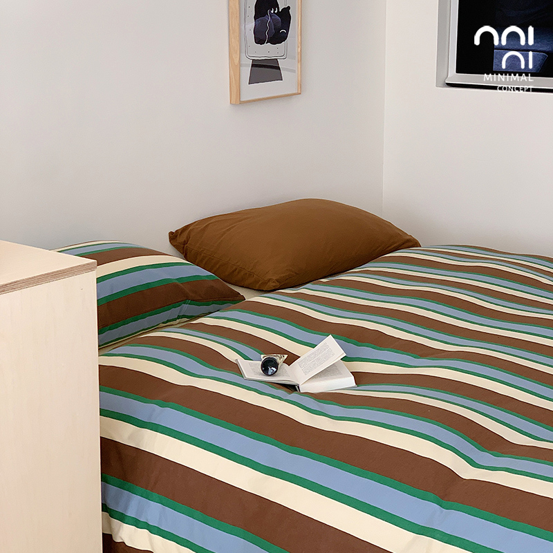 Miniamal巴特农神殿春夏新款撞色复古A类针织棉四件套床单床笠 - 图0