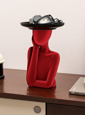 现代轻奢植绒人物托 托盘摆件家居入户玄关钥匙收R纳化妆台装饰首