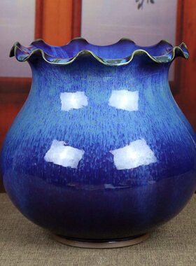 坯工艺器洗荷摆件鱼缸蓝色口禹州钧陶瓷传统炭烧手拉河南书房笔瓷