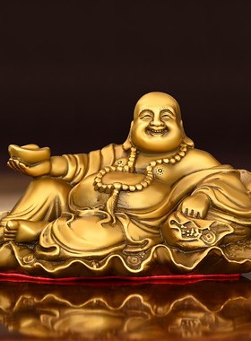 铜弥勒佛车载摆件纯铜托宝佛大肚笑佛布袋和尚佛家T居桌面汽车饰