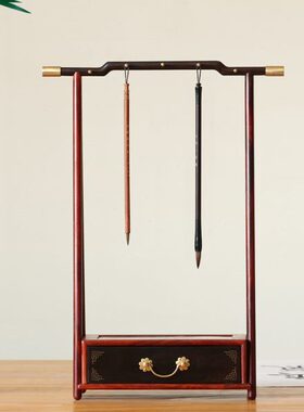 新中式高档红木毛笔挂 办公室商务桌面禅意摆件 毛笔架创意工艺品