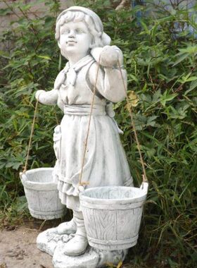 地中海田园风格摆设庭院花园阳台装饰挑水桶女孩多肉绿植花盆花桶