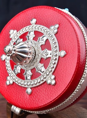 亚青银色金色f红皮手摇转金轮手摇转金筒纯铜小号大号西藏手持转