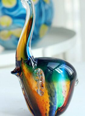 意器现代大象抽象彩色琉璃摆件客厅玄关酒店办公室轻奢高档装饰品