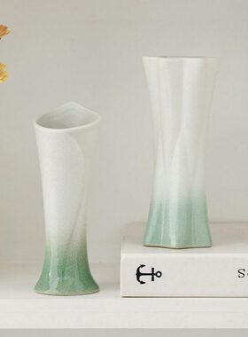新中式陶瓷花瓶摆件客厅插花酒店民宿花器绿色纹装饰品轻奢高级感