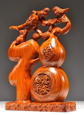 花梨木质字摆件实l木雕刻五葫芦家居创意装饰新中式客厅工艺品