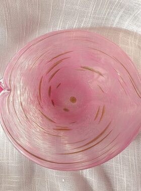 国外定制中古vintage玻璃花瓶粉色把手壶高脚钱袋摆件桌面工艺品