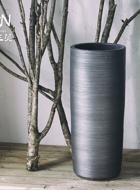 御三泥黑色北欧简约陶瓷花坛花盆现代室内外装饰绿植种植特大摆件