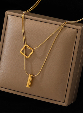 双层项链2024年新款女毛衣链轻奢小众设计感不掉色锁骨链配饰