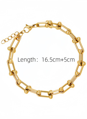 欧美ins风钛钢链条项链手链耳钉套装马蹄链耳饰百搭个性潮酷首饰