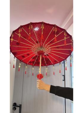 新款红色亮片花朵伞中式蝴蝶婚伞结婚新娘流苏出嫁婚礼出嫁伞