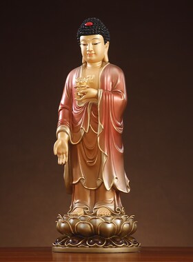 台湾铜彩西方三圣全铜观音站像大势至菩萨家用供奉v阿弥陀佛铜雕