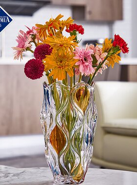 捷克进口BOHEMIA水晶玻璃描金花瓶家用客厅桌面花瓶花器台面装饰