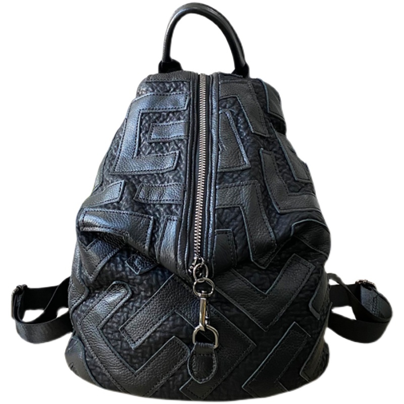 配真皮包包女2i022新款潮个性复古拼接牛皮双肩包休闲防盗超火背 - 图3