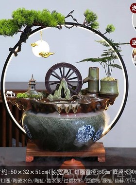 高档招财流水摆j风件循环水礼办公室开业物客水车茶台装饰玄厅关