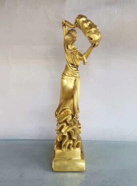 纯铜女娲补天摆件大地圣母女娲娘娘铜像玄关办公室桌面工艺品摆件