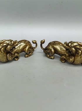 黄铜复古貔貅h神兽麒麟纯铜一对客厅手把摆件茶宠家居摆件