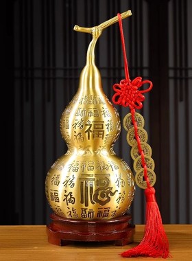 纯黄铜百福葫芦摆件开盖胡葫开口空心玄关全铜五帝钱挂件大气乔迁