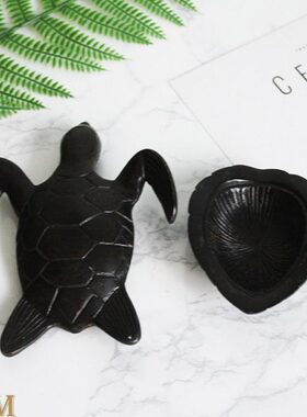 北欧风印度进口铝合金黑色做旧招财龟海龟首饰收纳盘创意摆件装饰