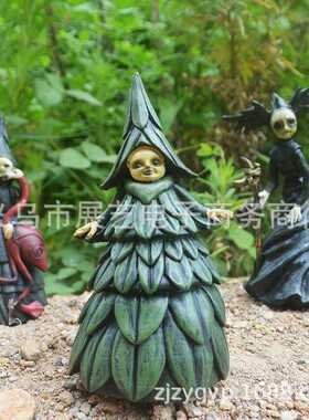 万圣节鬼节手握权杖女巫树脂工艺品摆件花园园林花园装饰摆件