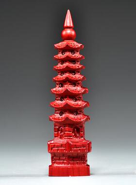 红色桃木质雕刻7层文昌塔摆件9层13层文昌塔客厅玄关装饰工艺品