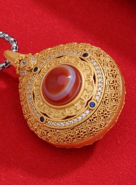 S925银天珠开嘎乌盒吊坠大鹏鸟项坠藏式民族风镀金噶乌盒子情侣挂