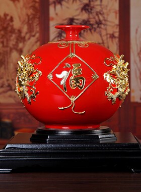 漆线雕陶瓷金龙摆件龙凤贴金箔工艺品 泉州手工乔迁送礼