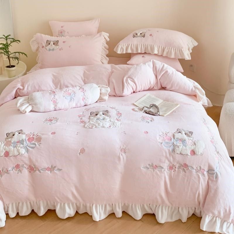 冬季少女可爱卡通加厚牛奶绒四件套珊瑚绒被套床单公X主风床上用,淘宝优惠券,粉丝福利购,淘宝优惠卷