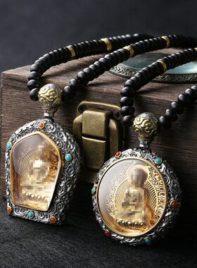 男士项链吊坠天然时尚松石复古国潮南红毛衣链镶嵌女款高级纯银