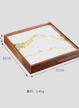 桌面收纳实木酸枝嵌收藏边抽石送礼盘明式双托盘文云摆件大红书房