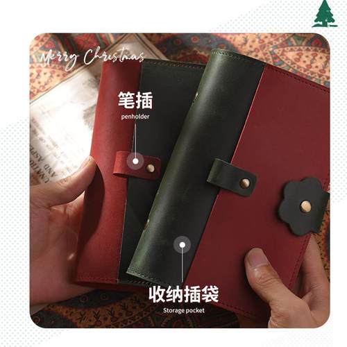疯马皮手账本A6随身携带商务记事本带笔插收纳本子真皮手账本 - 图1