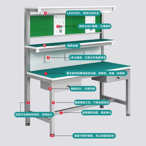 工厂防静电工作台车间带灯检验台装配打包桌实验操作台手机维修台 - 图1