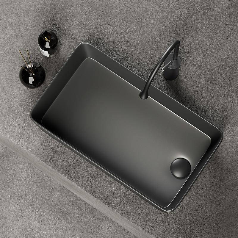 洗衣机左右侧边下落水亚光枪灰色台上盆侧排水宾馆洗脸间池陶瓷盘 - 图3