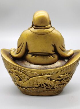 包邮纯铜大肚弥勒佛摆件纯铜坐元宝平安佛米勒笑佛家居招财客厅